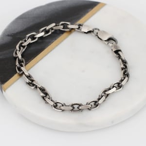 Men&#39;s Oxidised Sterling Silver Anchor Chain Bracelet