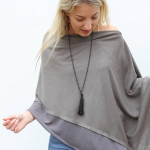 Personalised Lightweight Wool Mix Summer Poncho Accessories Scarves Mother Gift Gift For Mom Charcoal (image 2)