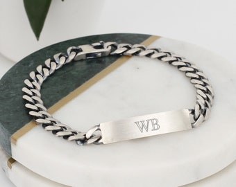 Pulsera de identificación personalizada de plata de ley para hombre