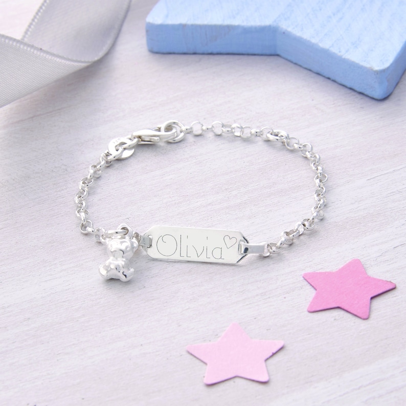 Personalised Silver Baby Christening ID Bracelet Baptism Engraved Jewellery Confirmation image 2