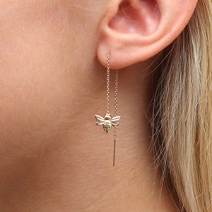 Gold or Silver Pull Through Bee Earrings image 2