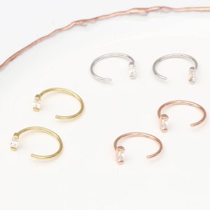 18ct Gold Plated or Silver Crystal Pull Through Earrings • Tiny baguette Hoops • Open Hoop Earrings • Diamond Earrings