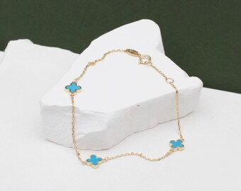 ★tow tow archive★ Full Clover Bracelet Turquoise TBH22ABTB 9ct Yellow Gold Turquoise Clover Bracelet - Etsy