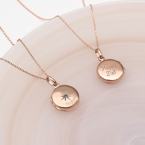 Personalised 18ct Rose Gold Plated Birthstone Photo Locket • Birthday Jewellery
