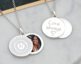 Personalised Silver Initial Swing Locket Necklace • Mother Gift • Photo Locket