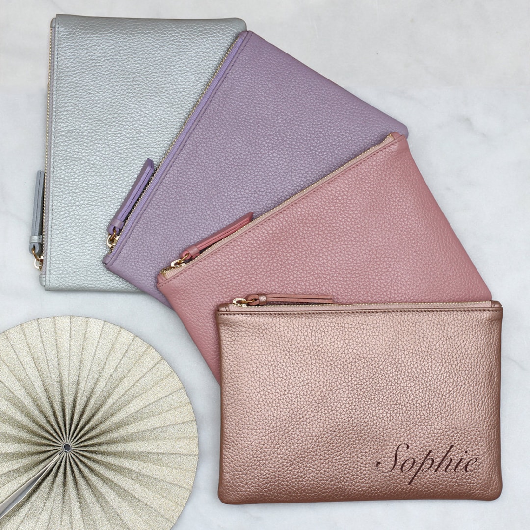 Personalised Leather Name Clutch Bag or Cosmetic Pouch Etsy UK