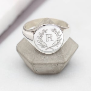 Men's Personalised Silver Initial Signet Ring Husband Gifts Engraved Jewellery image 1