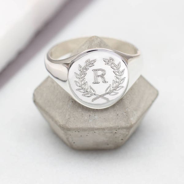 Men's Personalised Silver Initial Signet Ring • Husband Gifts • Engraved Jewellery •