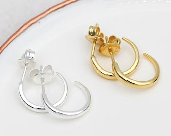 18ct Gold Plated Or Silver Half Hoop Stud Earrings