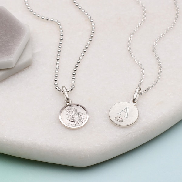 Personalised Mini Silver St Christopher Disc Necklace