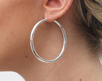 Silver Large Hinged Hoop Earrings