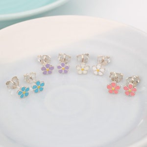 Silver & Pastel Enamel Daisy Stud Earrings image 1