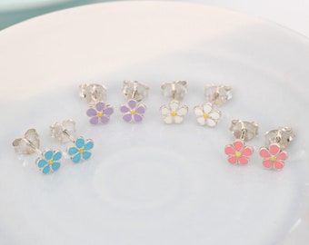 Zilver & pastel emaille Daisy Stud Oorbellen