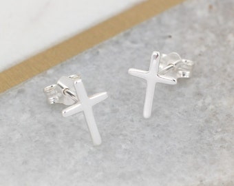 Tiny Sterling Silver Cross Earrings • Christening Gifts For Girls
