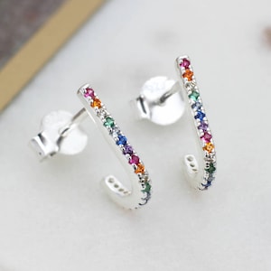 Silver Rainbow U Stud Earrings