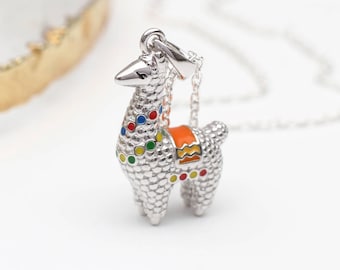Personalised Silver & Enamel Llama Necklace