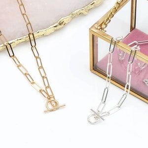 18ct Gold Plated or Silver Paper Clip & T Bar Necklace