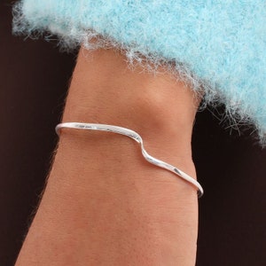 Sterling Silver Twist Open Bangle • Silver Wave Bangle • Ladies Cuff Bracelet