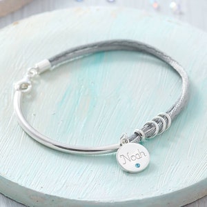 Personalised Silk And Silver Birthstone Bangle • February Amethyst •