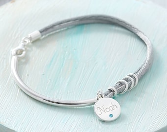 Sterling Silver Personalized Bangle Bracelet - Handmade In UK, Engraved With Name/Date