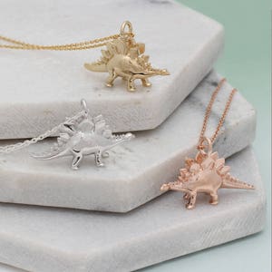 Silver or 18ct Gold Plated Stegosaurus Dinosaur Necklace