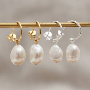 Sterling silver or gold plated large pearl earrings