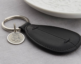 Personalised Silver St Christopher & Leather Keyring