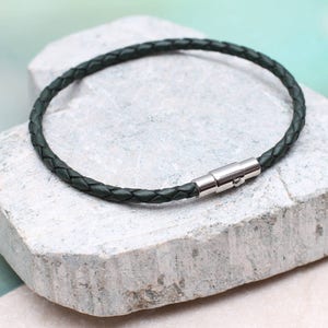 Teens Slim Leather Initial Bracelet Green