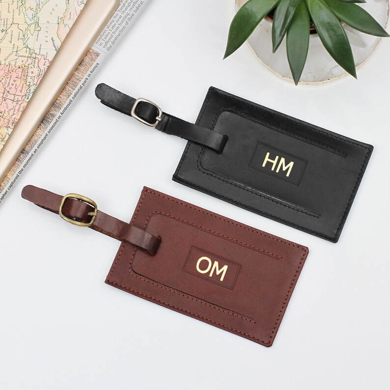 Personalised Recycled Leather Luggage Tag image 1