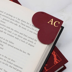 Personalised Initial Leather Heart Page Corner Bookmark Mulberry