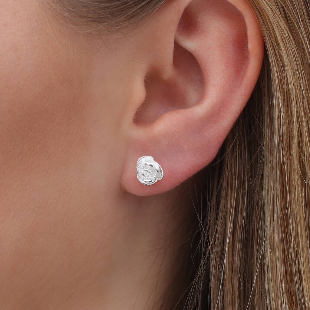 Orecchini A Perno Rosa In Argento Sterling | Con Zirconia Cubica Shiny | Placcati Oro Bianco