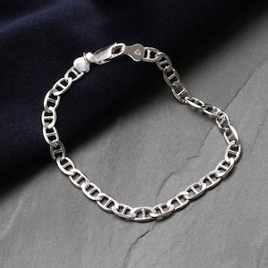 Men&#39;s Sterling Silver Flat Rambo Bracelet • Men&#39;s Silver Chain Bracelet