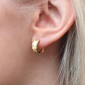18ct Gold Plated or Silver Textured Leaf Hoop Earrings