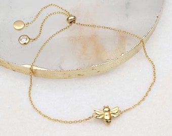 Gold or Silver Bee Slider Bracelet