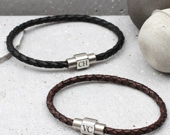 Men&#39;s Personalised Slim Leather Bracelet • Men&#39;s Jewellery