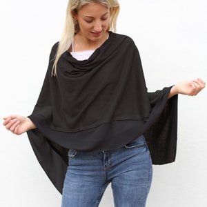 Personalised Lightweight Wool Mix Summer Poncho Accessories Scarves Mother Gift Gift For Mom Black (image 6)