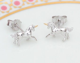 Sterling Silver And 18ct Gold Plated Mini Unicorn Earrings