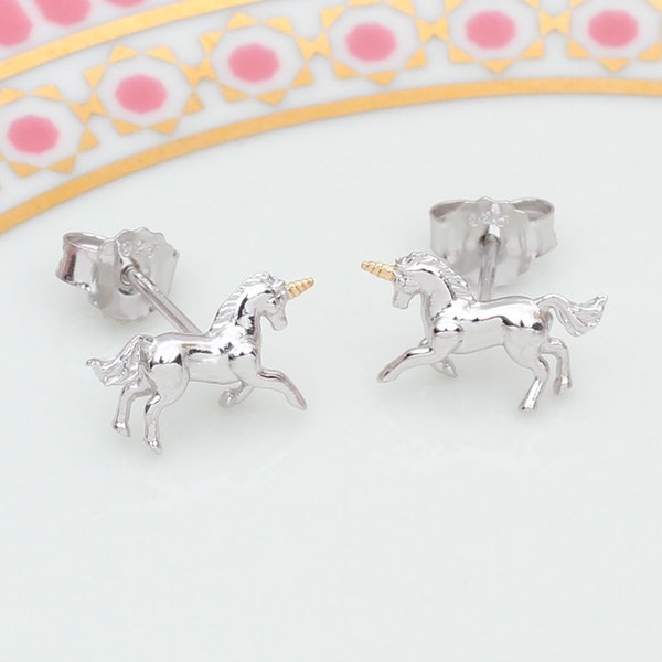 Sterling Silver And 18ct Gold Plated Mini Unicorn Earrings