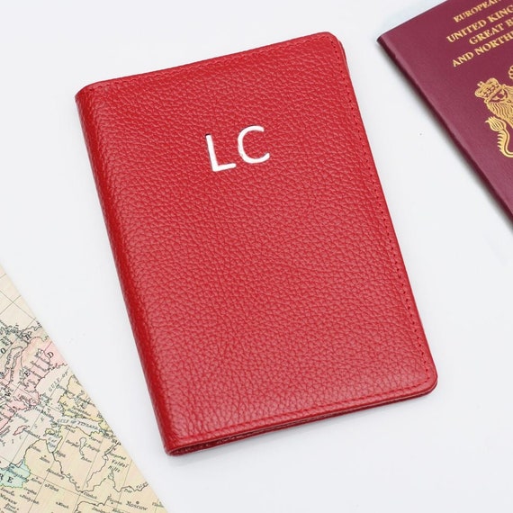 Luxury Leather Embossed Large Initial Passport Holder Travel 