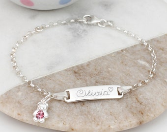 Personalised Sterling Silver Birthstone Teddy Bracelet  • Christening