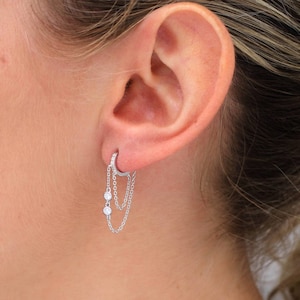 18ct Gold Or Silver And Crystal Chain Huggie Earrings