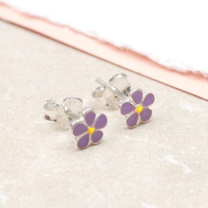 Silver & Pastel Enamel Daisy Stud Earrings Lilac