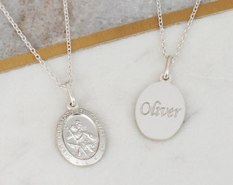 Personalised Sterling Silver St Christopher Necklace