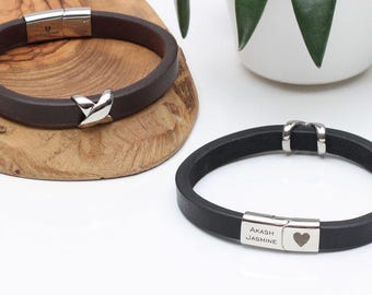 Herren personalisiertes schwarzes Leder Infinity Perlenarmband