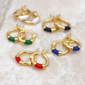 Gold Plater Silver And Enamel Huggie Hoop Earrings