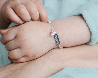 Personalised Silver Baby Christening ID Bracelet • Baptism • Engraved Jewellery • Confirmation •