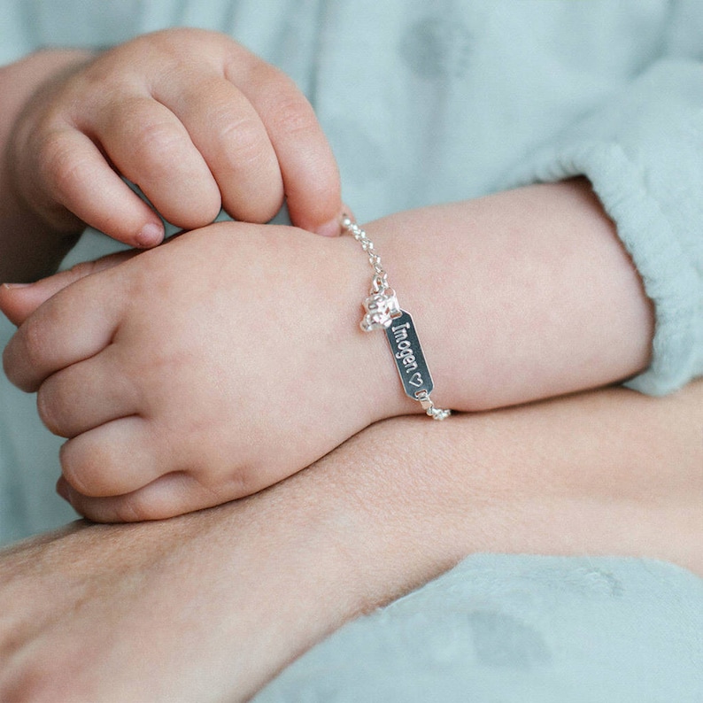 Personalised Silver Baby Christening ID Bracelet • Baptism • Engraved Jewellery • Confirmation • 