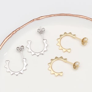 Gold Plated or Sterling Silver Mini Sun Hoop Earrings