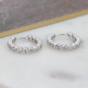 Silver & Crystal Milligrain Hoop Earrings