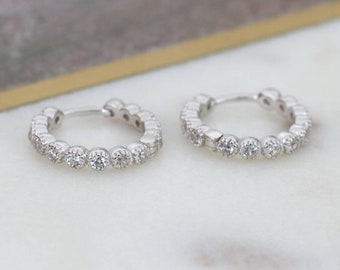 Silver & Crystal Milligrain Hoop Earrings